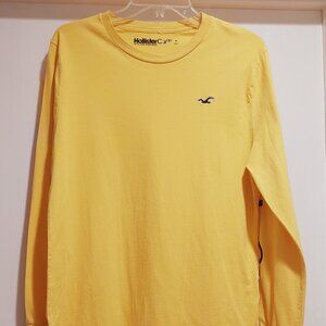 Yellow Long Sleeve T-Shirt with Embroider Logo on Sleeve by Hollister Sz M